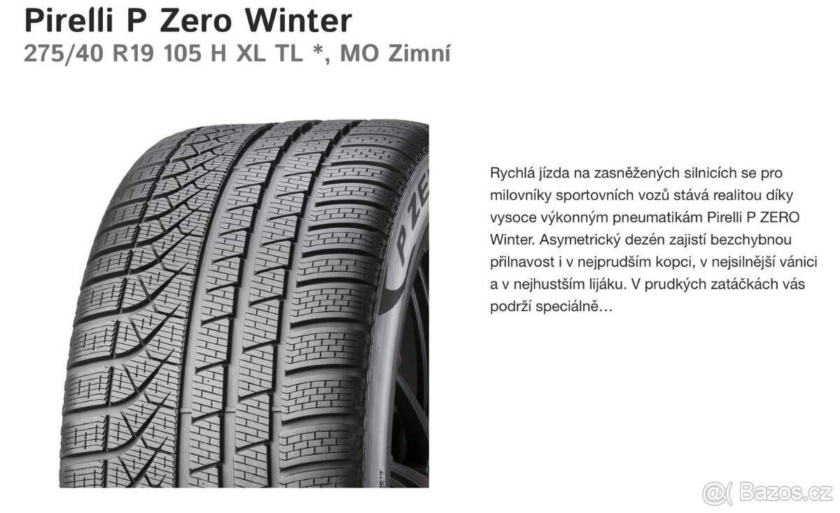 2ks Pirelli P Zero Winter 275/40 R19 105 H XL TL , MO Zimní