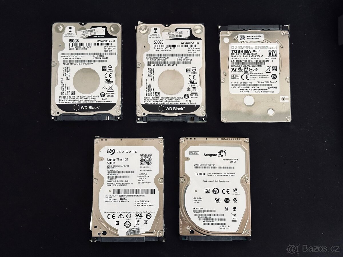 HDD 250-500 GB SATA 2,5", různé typy