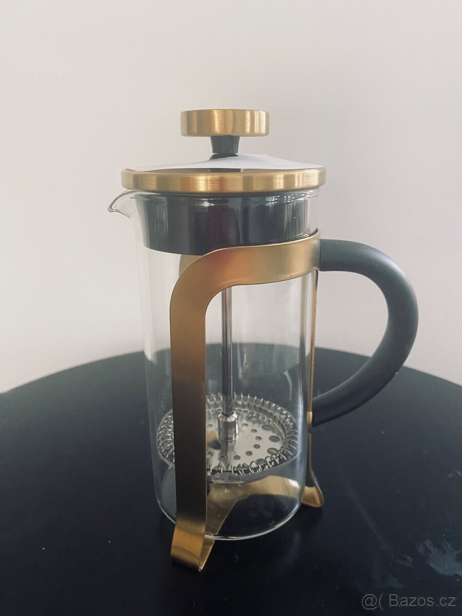 Konvička french press se stlačovacím sítkem 300 ml, zlatá