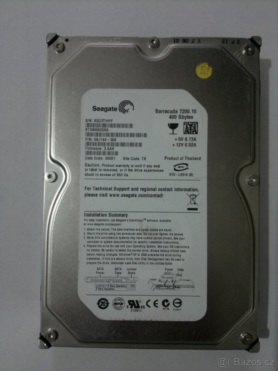 Funkčni 3,5" HDD Seagate ST3400620AS, 400GB.