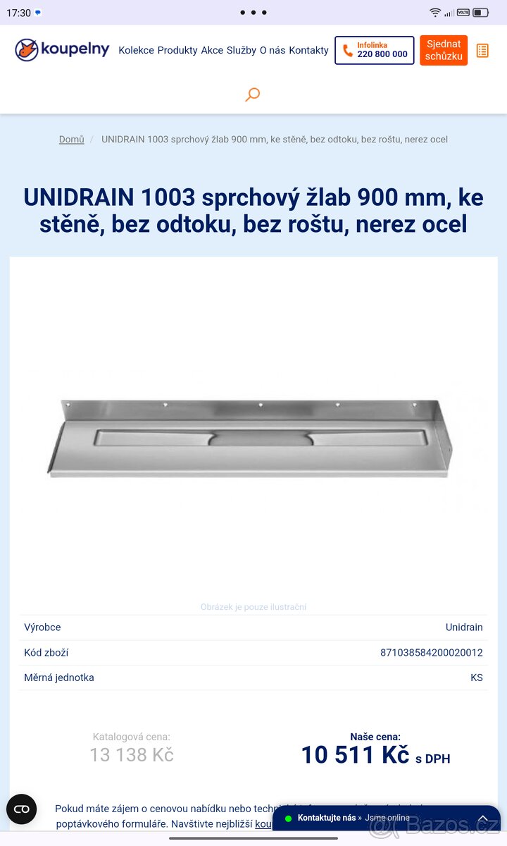 UNIDRAIN 1003.0900 model 900mm (sprchový nerezový žlab)