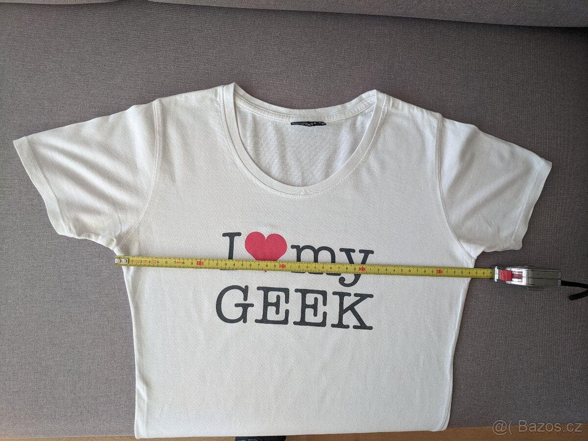 Dámské bílé tričko s nápisem "I Love My Geek", vel. S