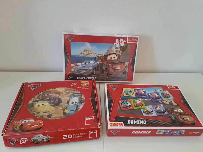 Puzzle nové, domino Cars, dřevěné kostky