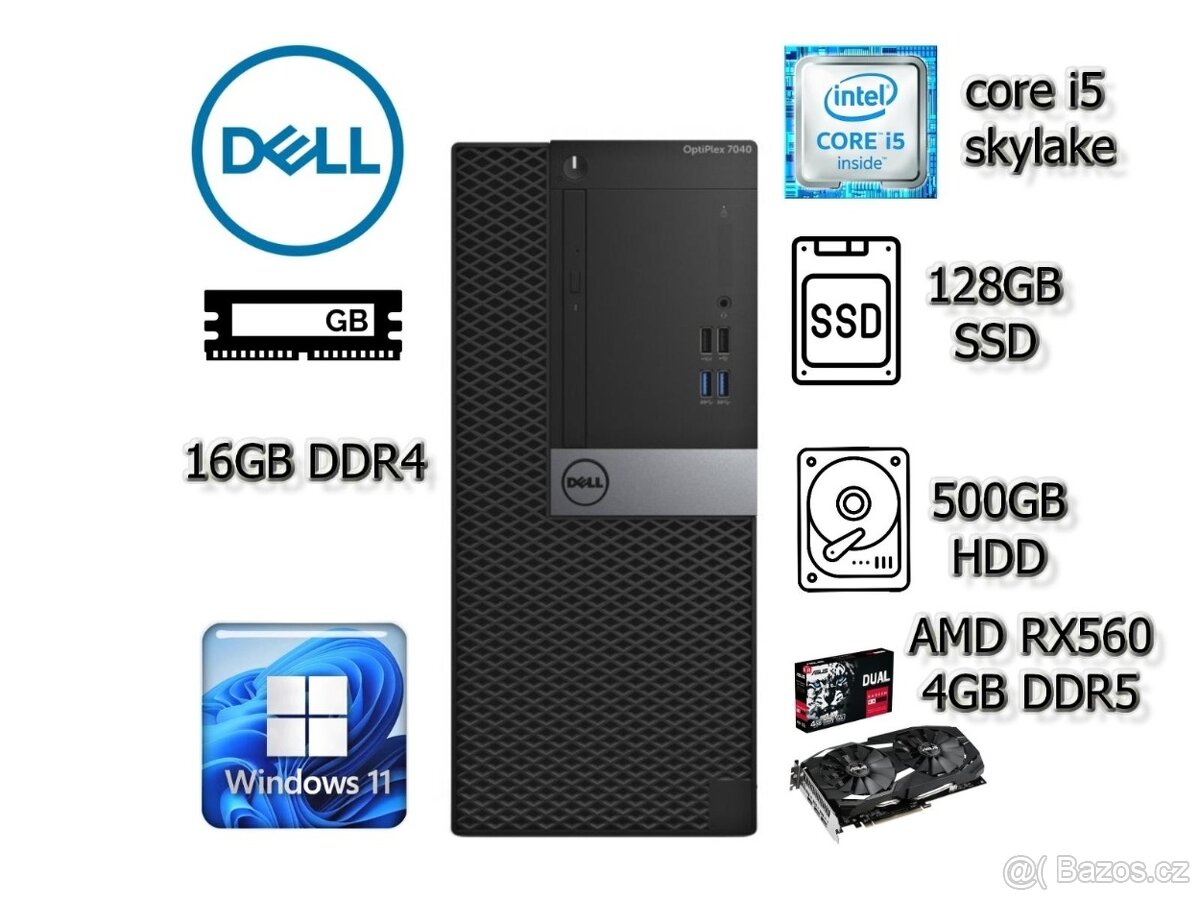 DELL 7040,16GB DDR4,SSD,HDD,RX560 4GB,záruka