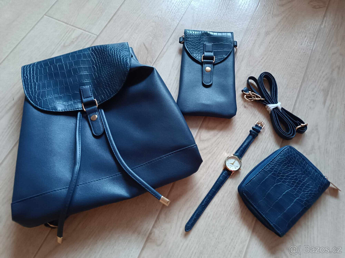 Modrý set batoh, peněženka, hodinky, kapsička NOVÉ