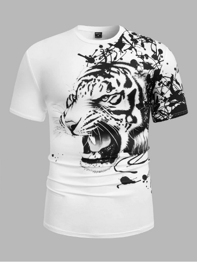 Pánské bílé triko s tygrem