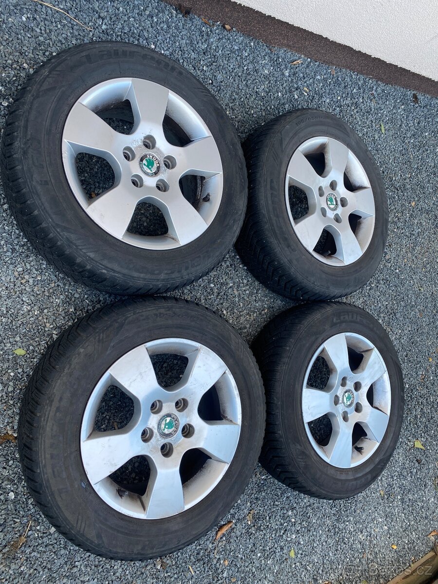 Alu kola 15” 5x112 Škoda a zimní pneu 195/65/R15