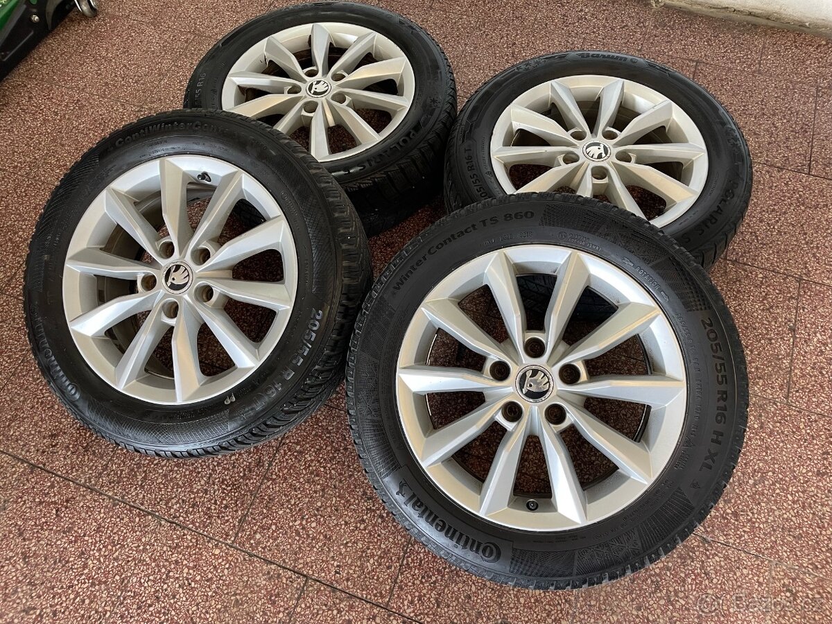 Originalní ALU kola Škoda 5x112 r16 zimní pneu 6,5mm