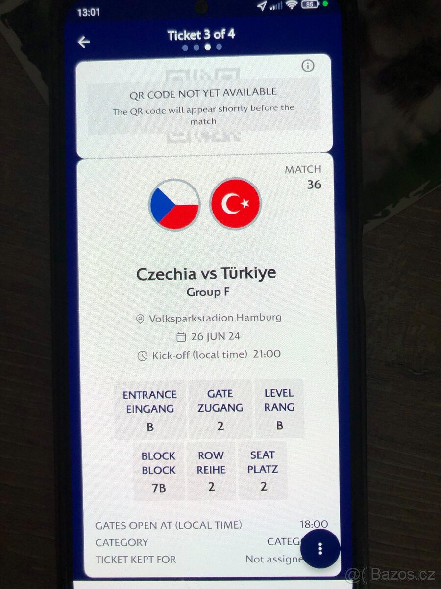 Prodam 4x vstupenku na EURO 2024 Česko vs Turecko