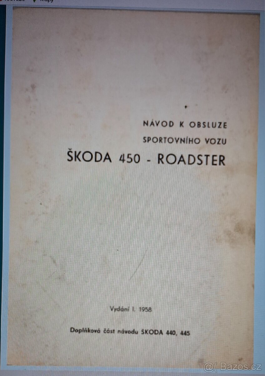 Koupim Navod k obsluze sportovniho vozu SKODA 450  ROADSTER