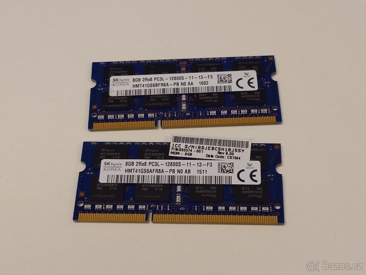 2x RAM 8GB: HYNIX HMT41GS6AFR8A-PB 8GB DDR3-1600 SODIMM PC3L