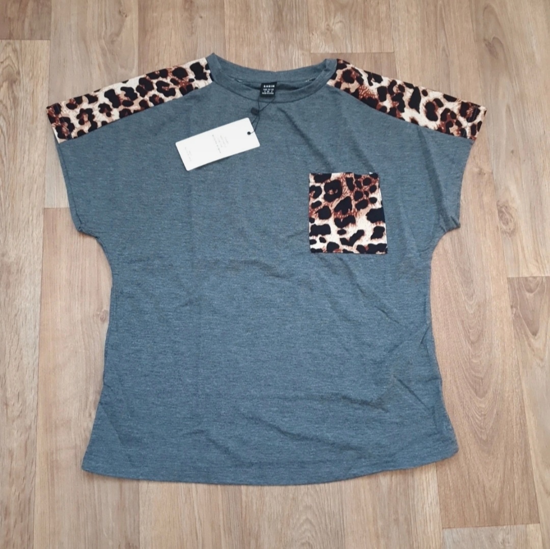 Nové šedé tričko leopard vel S