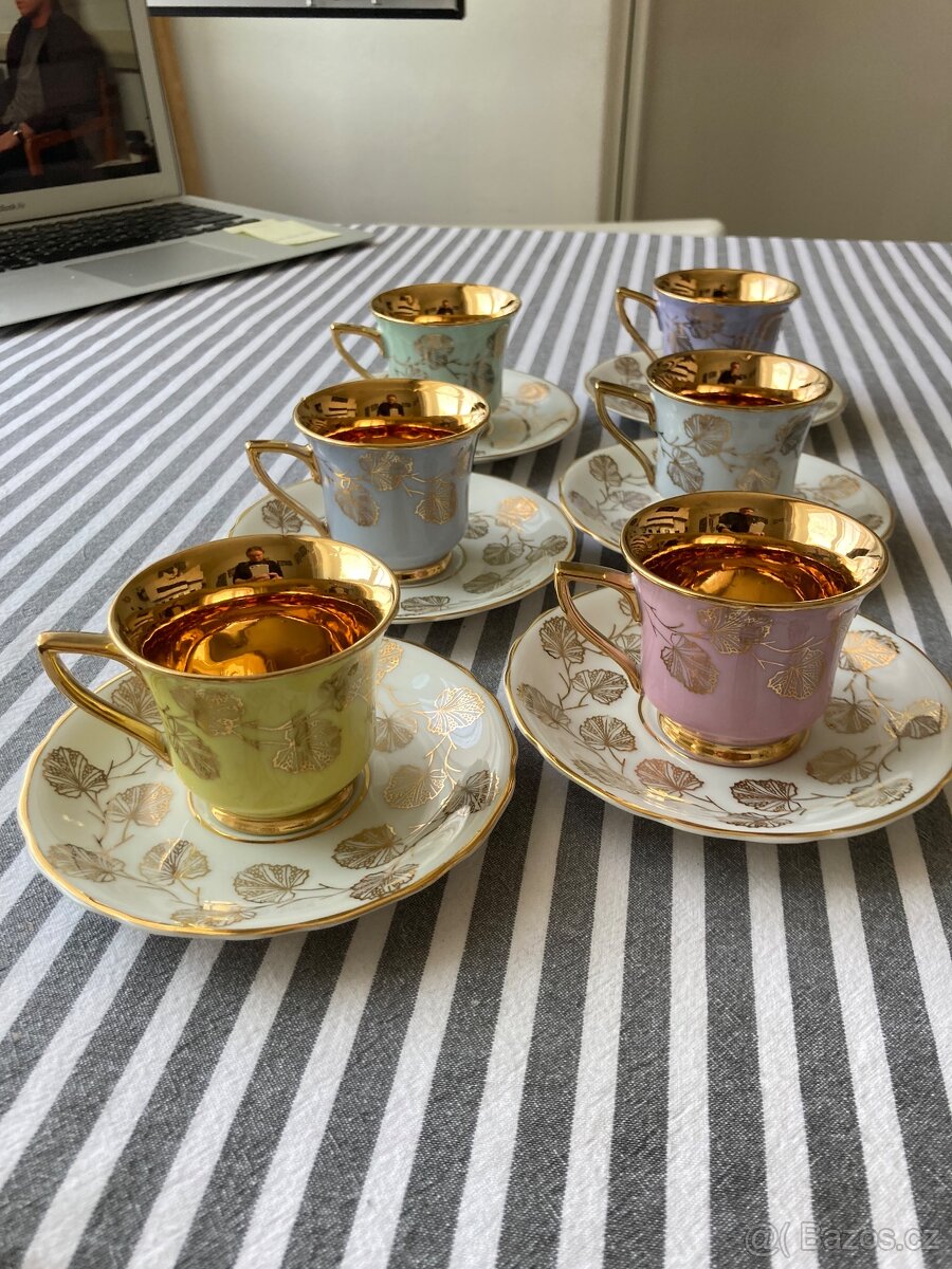 Starožitná porcelánová čajová sada 6 šálků a podšálků