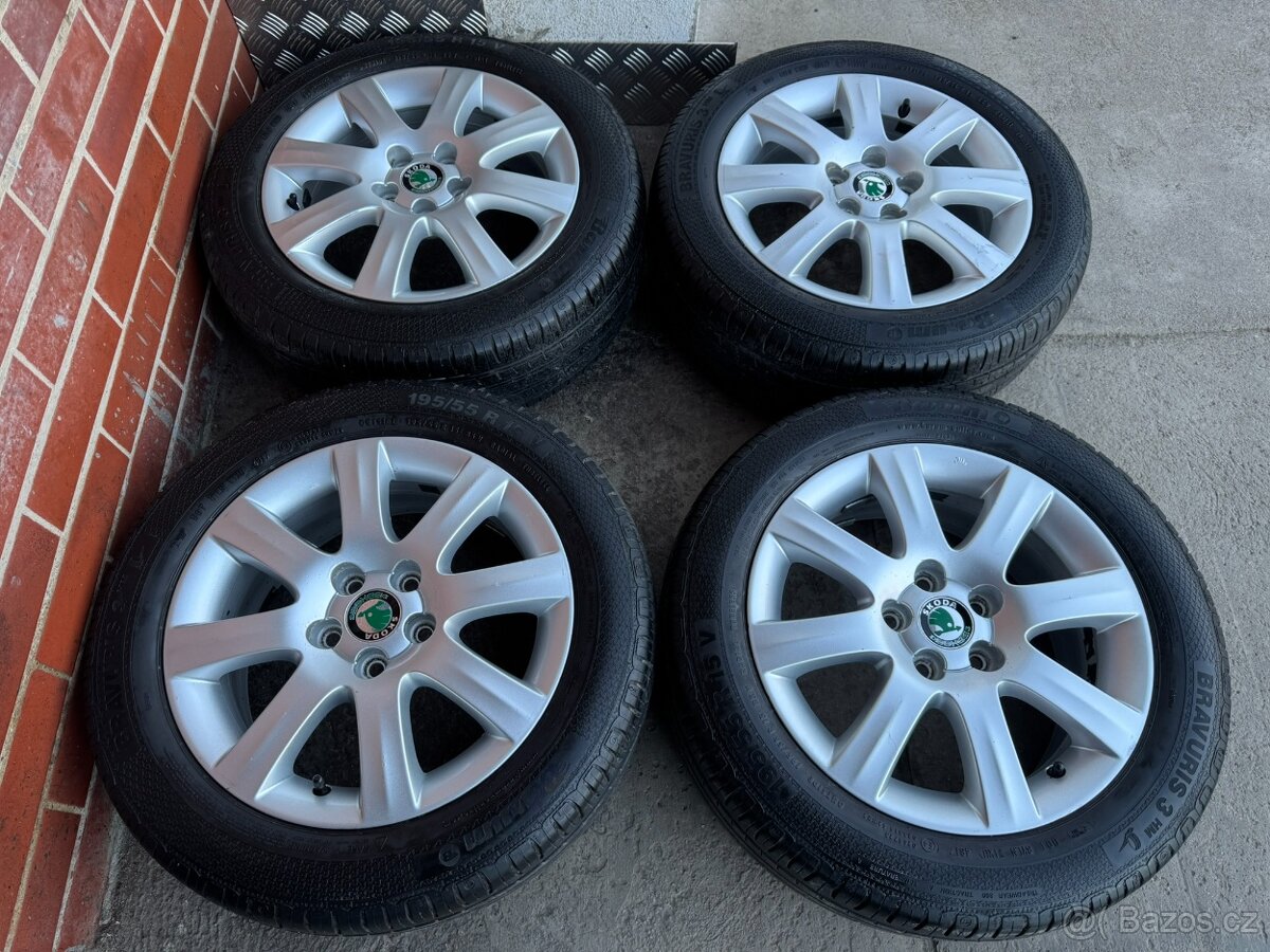 Alu 15" 5x100, orig. škoda "LINE", letní 75%,Fabia