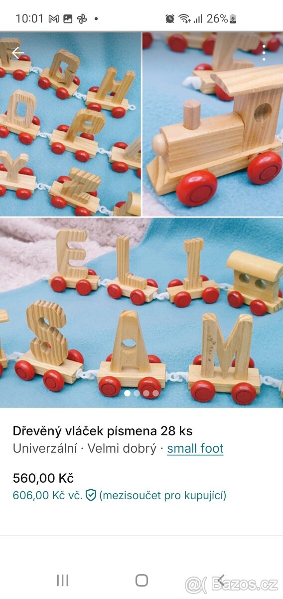 Dřevěný vláček abeceda, písmena, lokomotiva, vagóny