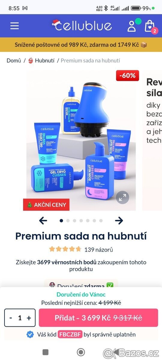 Prodám vibrační přístroj Cellublue premium