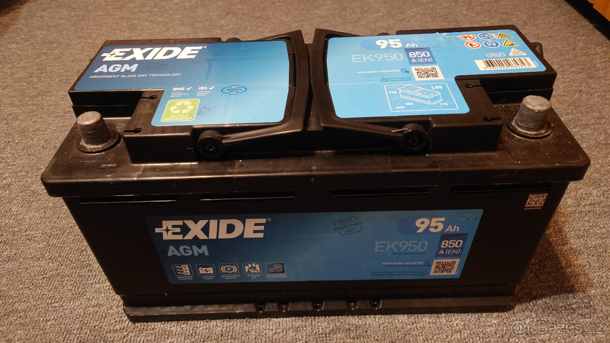 Autobaterie 12V EXIDE AGM 95Ah 850A EK950(bezúdržbová)