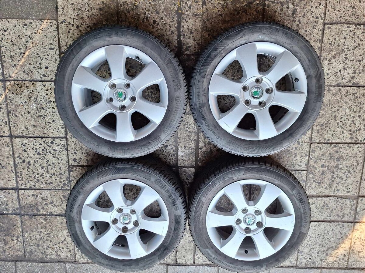 prodám alu kola 6.5x16 ET 50 rozteč 5x112 ,pneu 205/50 R16