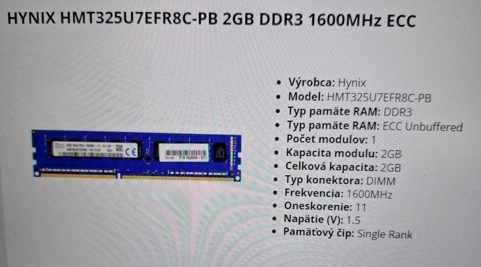 Pamäť DDR3 2GB 1600MHz ECC