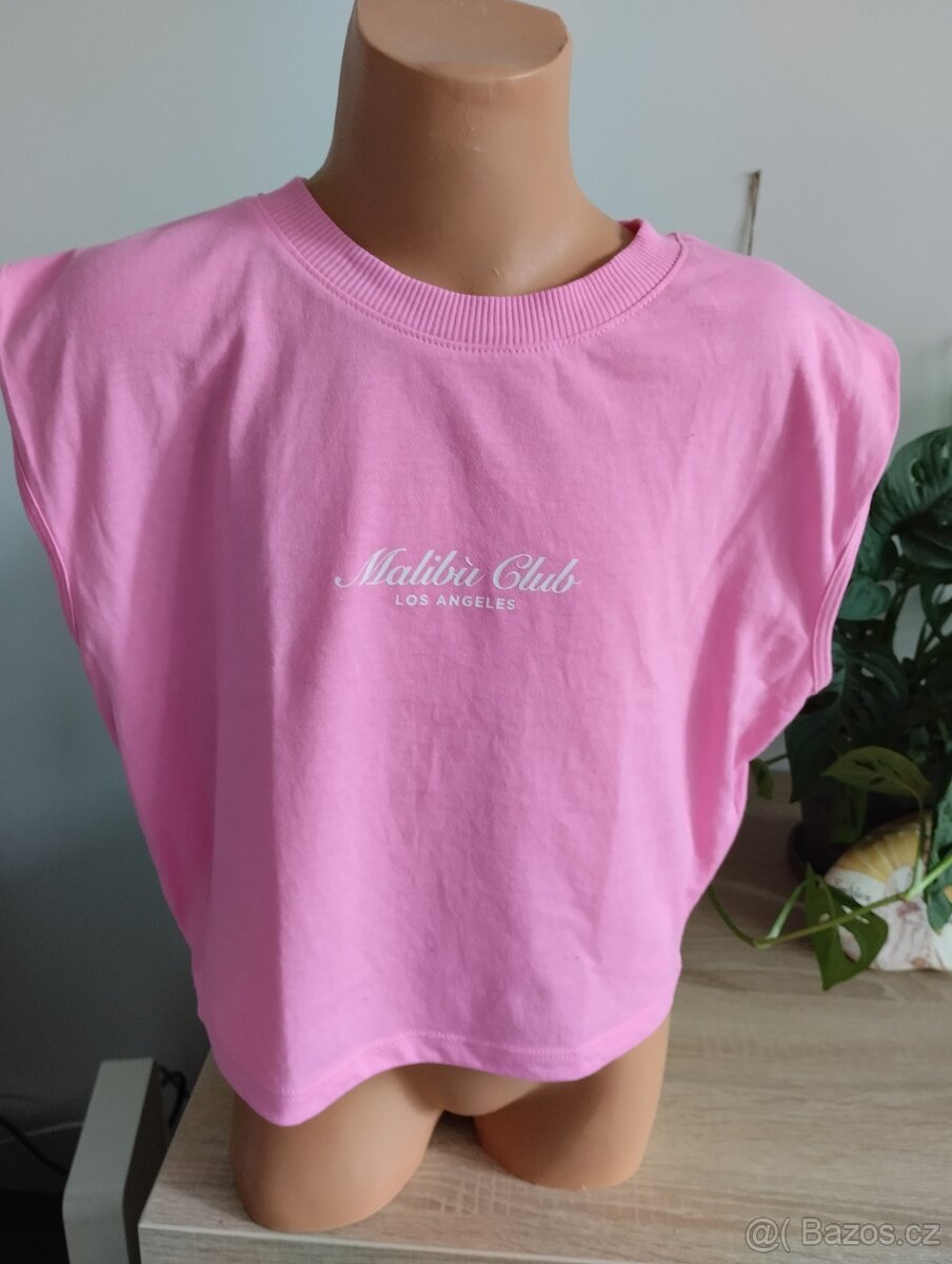 Dívčí růžový crop top