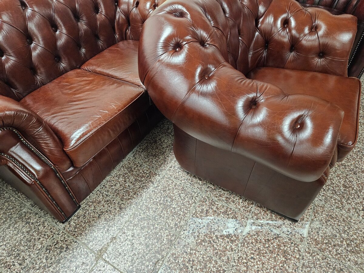 CHESTERFIELD ŠTÝL,KOŽENÁ 3+2+1