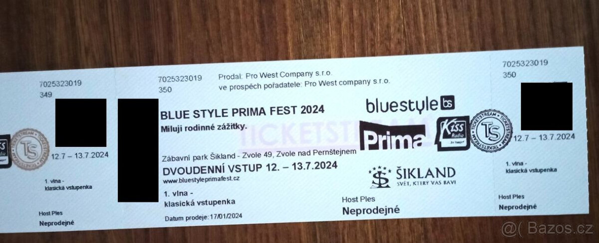 Blue Style Prima fest - rod. vstupenka pro 5 osob-12.-13.7.