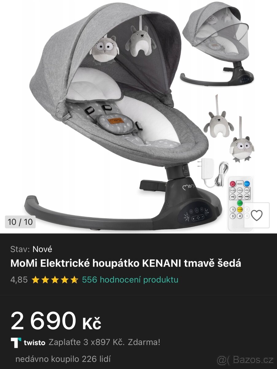 MoMi Elektrická houpačka KENANI tmavě šedá