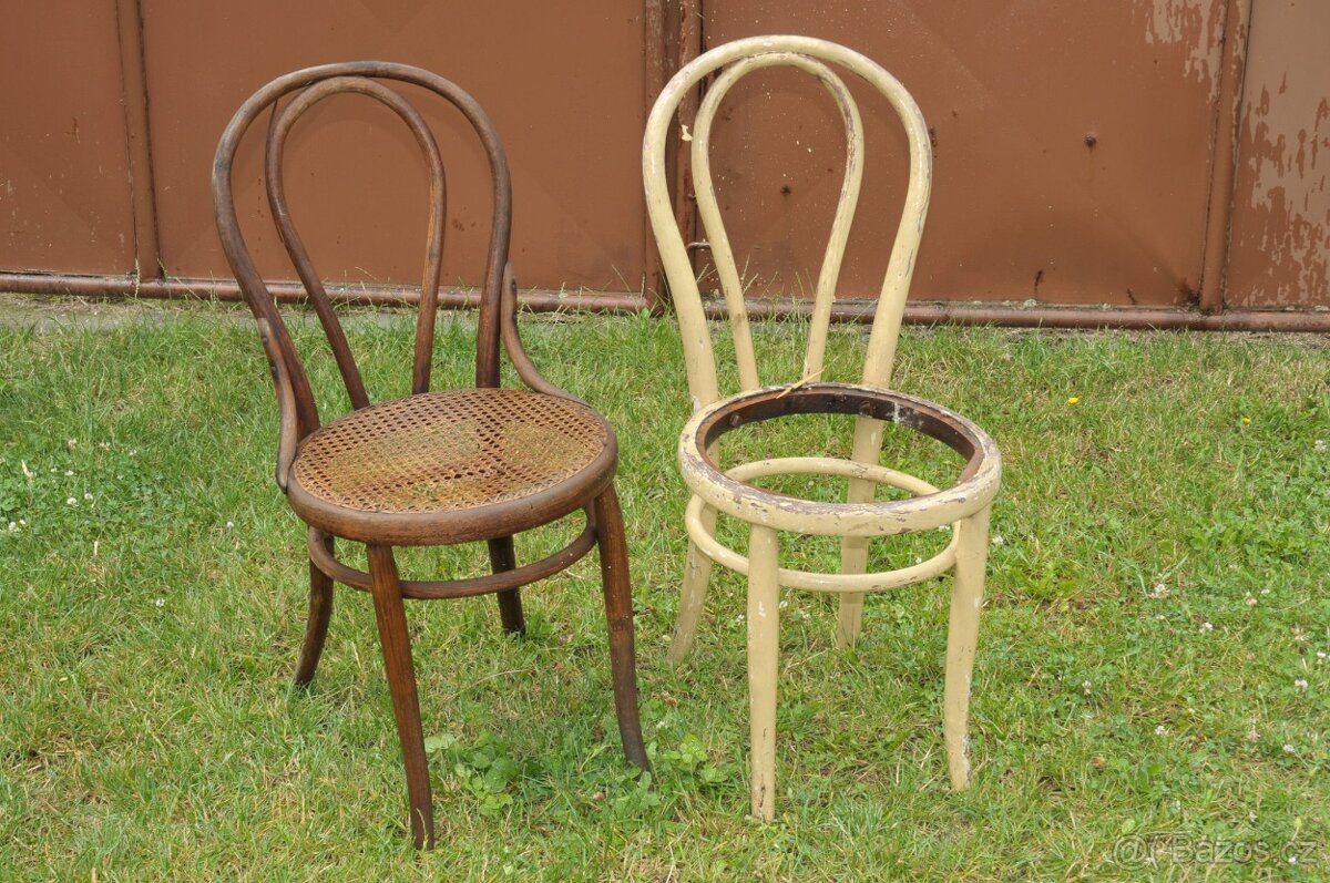 2x židle z ohýbaného dřeva Thonet Fischel