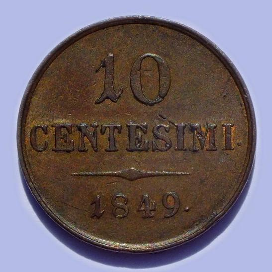 František Josef I, 10 centesimi 1849, velký typ, vzácnější