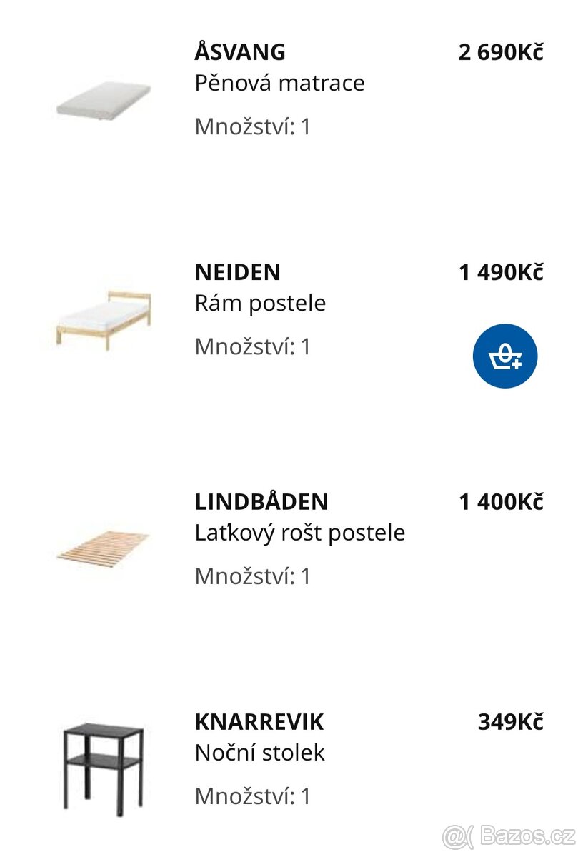 Postel Ikea včetně nočního stolku