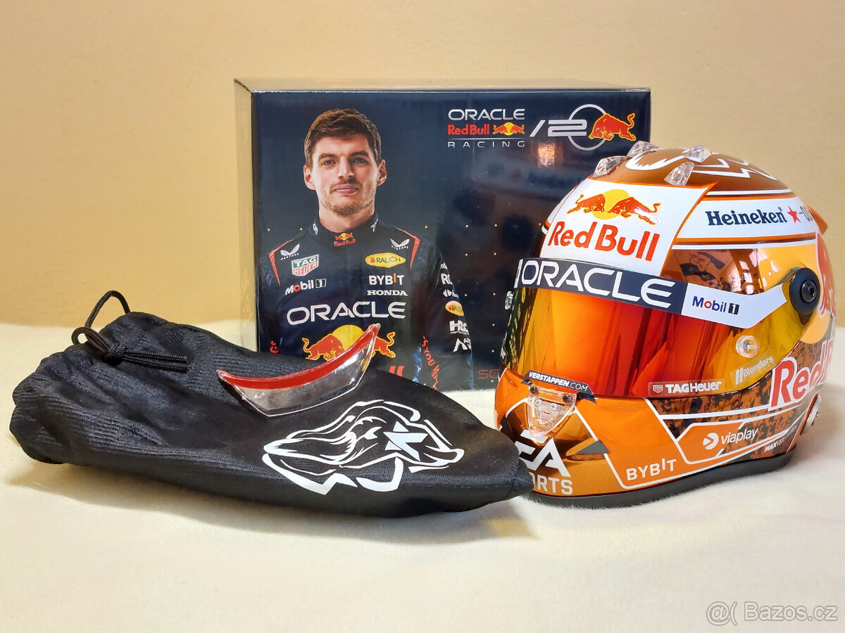 Predám Max Verstappen oranžová 2024 Red Bull F1 helma 1:2