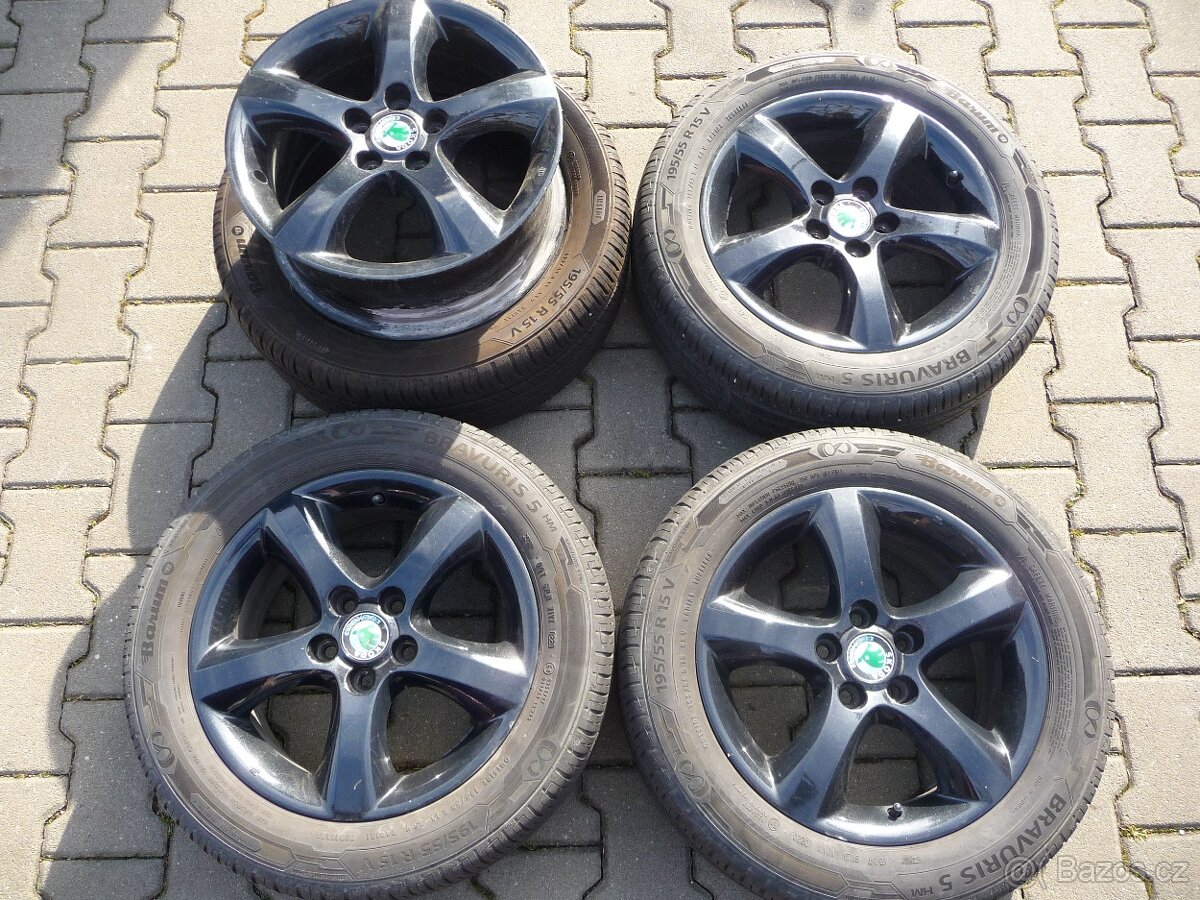 ALU KOLA ŠKODA FÁBIA ANTARES 5x100 195/55R15 LETNÍ PNEU 7mm