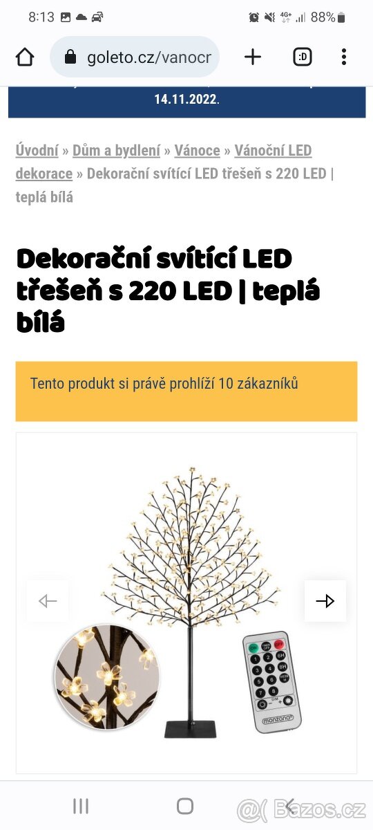 Vánoční svítící strom třešeň 220cm