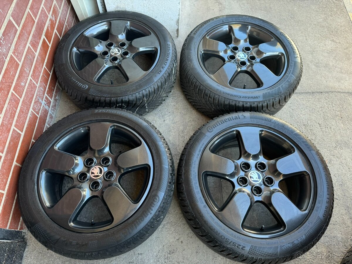 Alu 17" 5x112, škoda "Proteus Black", TOP, zimní pneu 99%