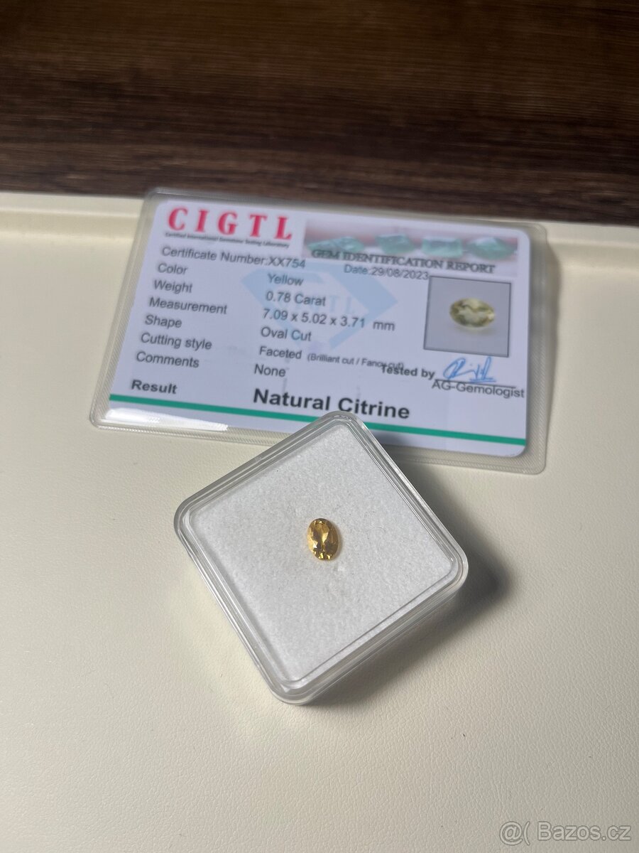 Citrín 0.78 ct s certifikátem