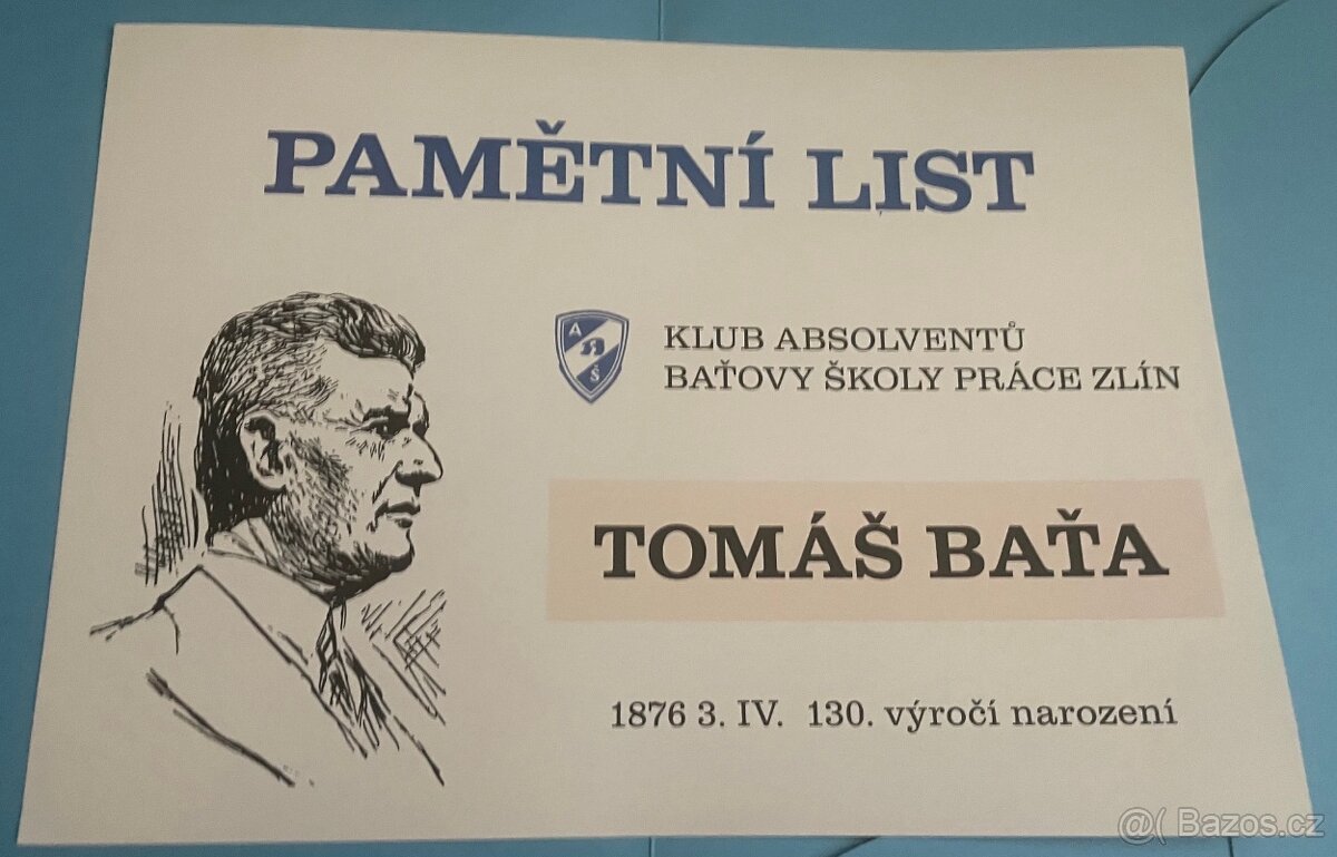 Pamětní listy Tomáš Baťa, Tomáš Baťa Junior