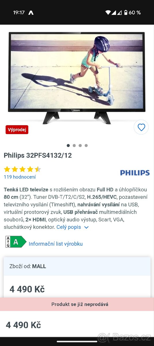 Led televize Philips 32PFS4132/12 dvb-t2 fullHD