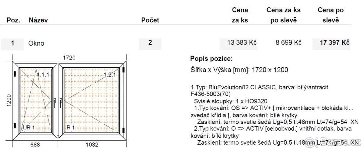 Prodám plastová okna s trojsklem, nová, bíla/antracit