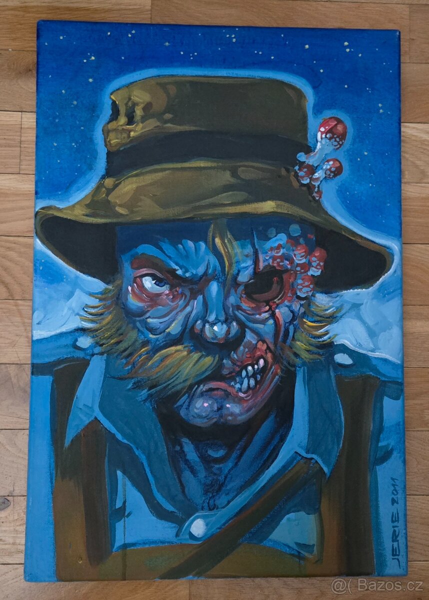 Karel Jerie, Zombie Houbař, akryl na plátně, 60x40 cm, 2011