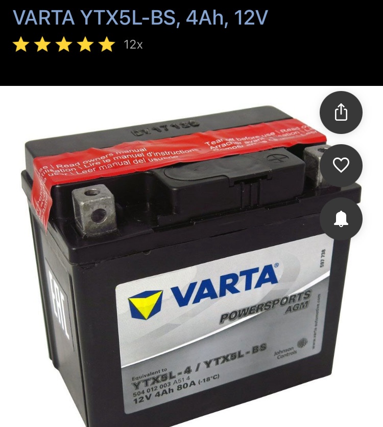 Baterie VARTA 12V, YTX5L-BS, 4Ah