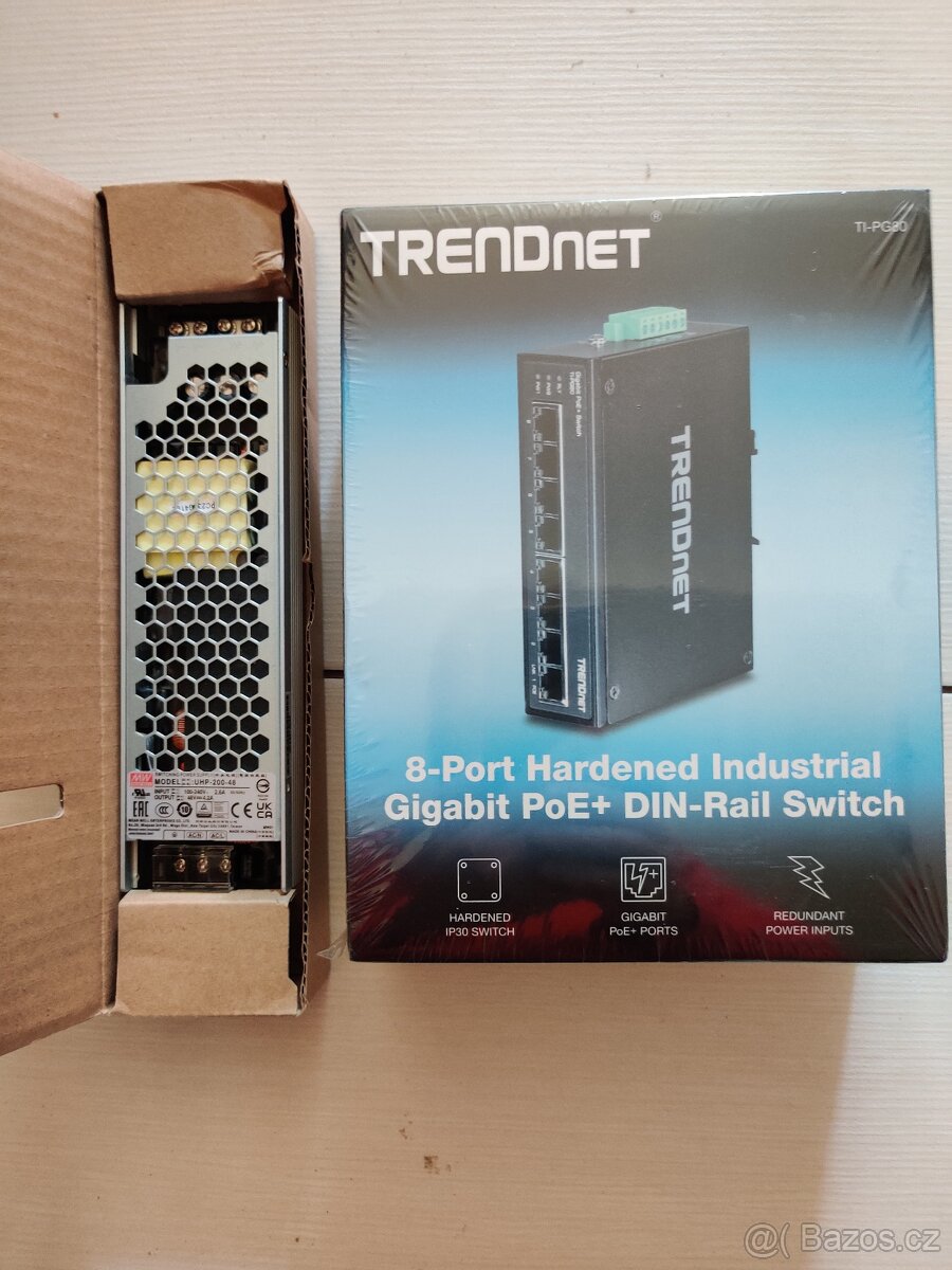 DIN POE+ gigabit switch TRENDnet TI-PG80 + MeanWell