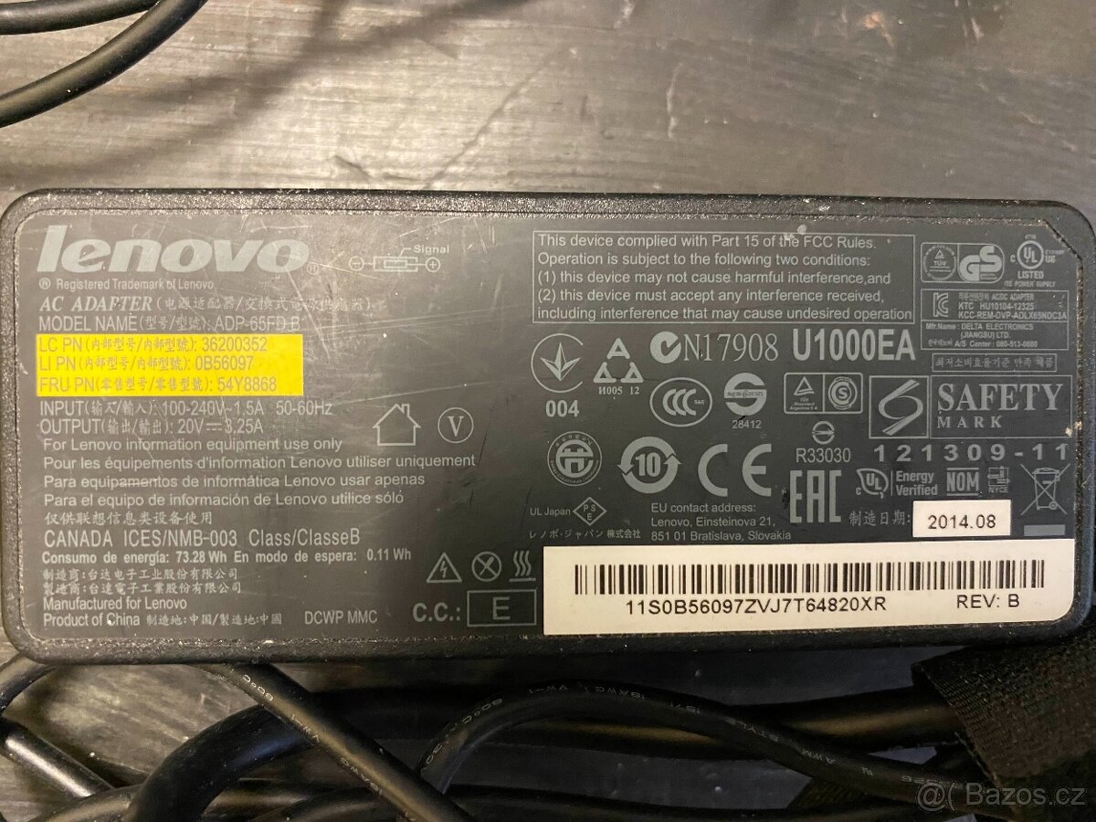 Napájecí adaptér Lenovo ADP-65FD B 65W 3,25A 20V