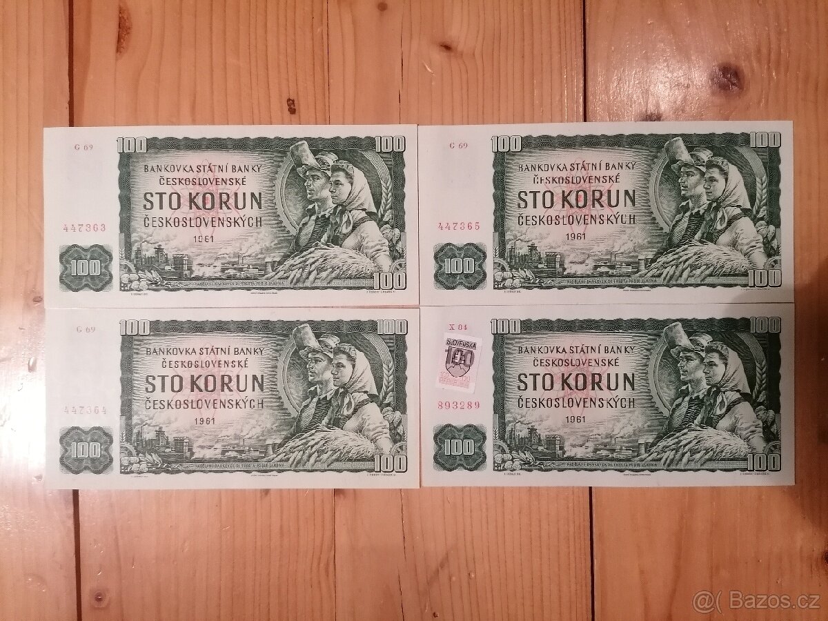 Bankovky ČSSR 100 Kčs 1961 stav UNC