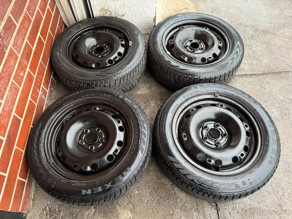 4ks plech škoda 15" 5x100,pneu 80% F3, Rapid apod.