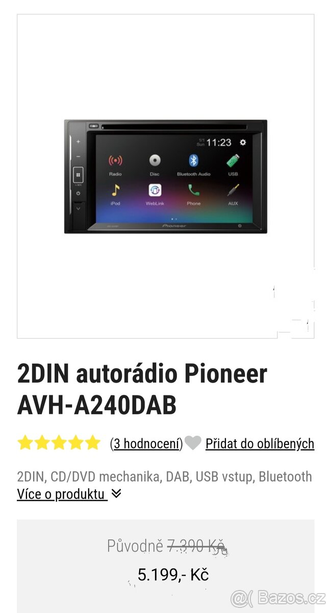 Nové 2DIN rádio Pioneer AVH - 240DAB