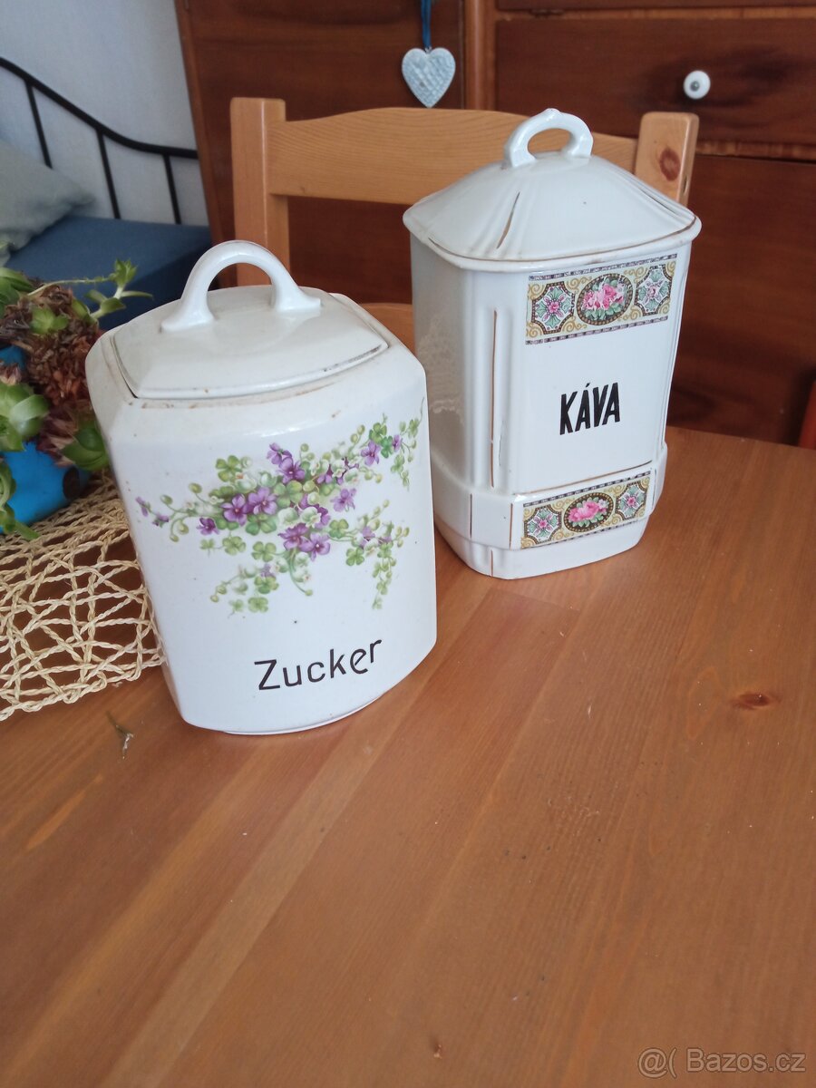 Staré porcelánové dózy Káva / Zucker