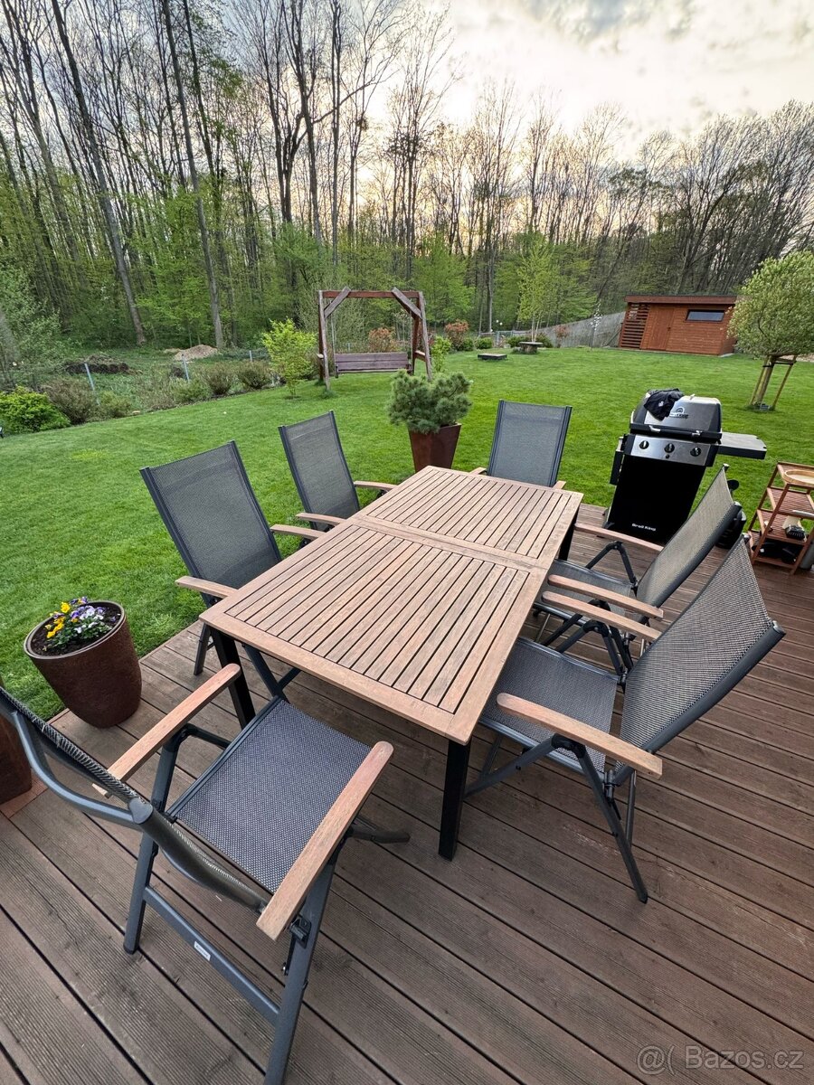 Zahradní stůl, židle - set dřevěný Flamingo 180-240cm