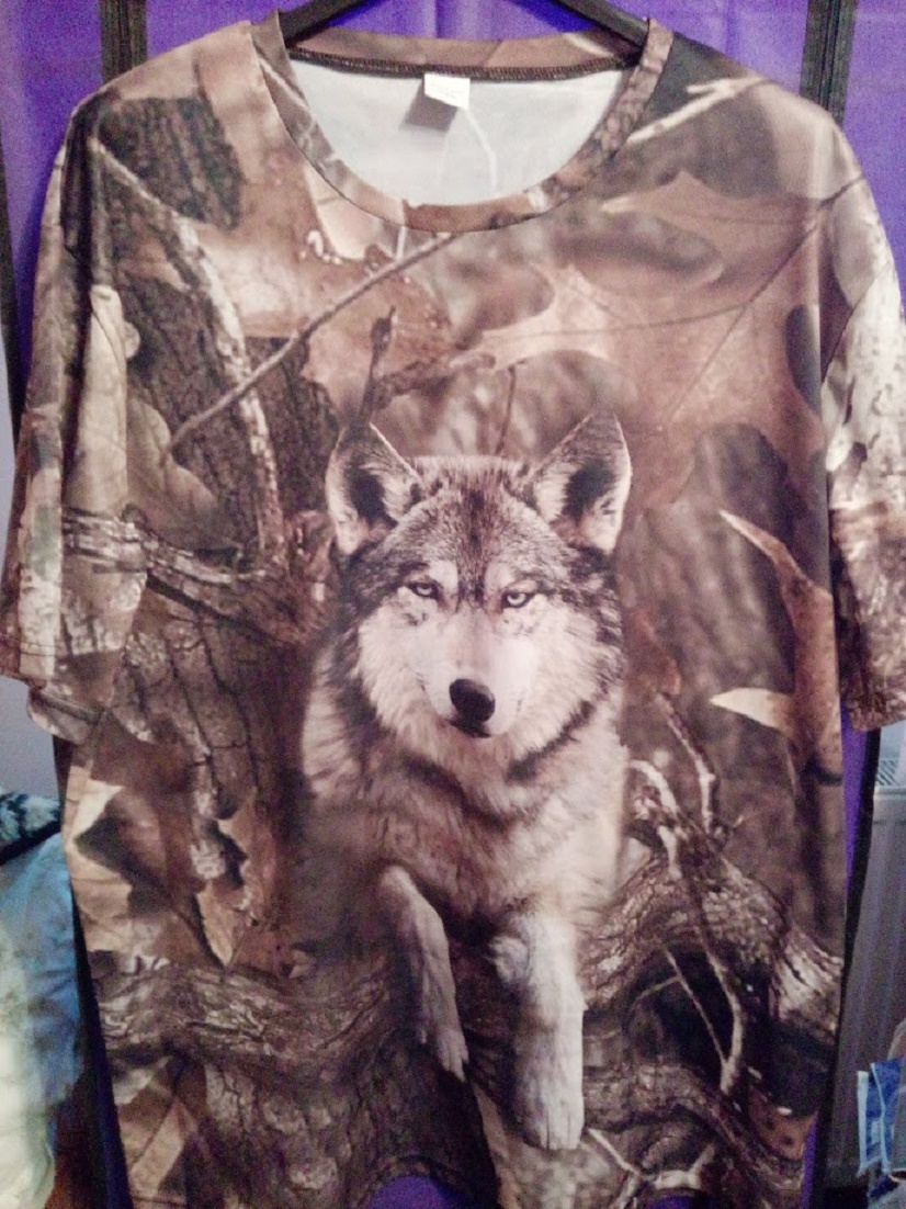 Pánské hnědé tričko s potiskem vlka XXXL