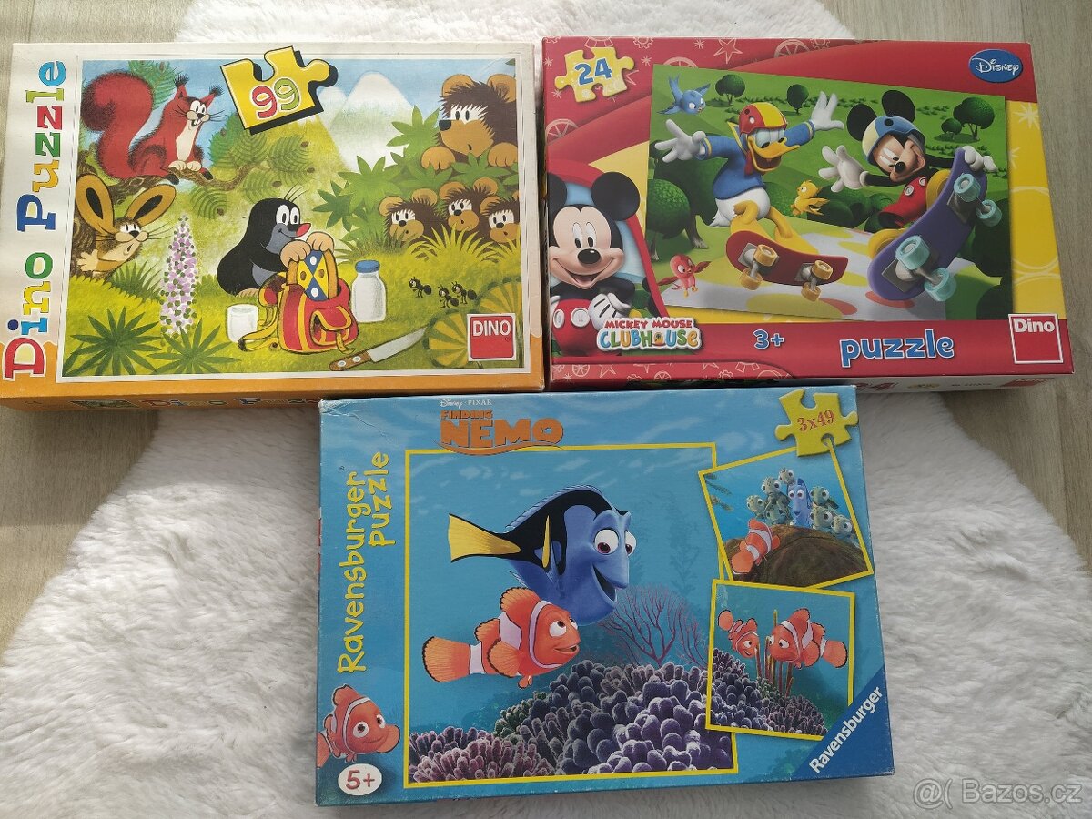 3x puzzle - Nemo, Krteček, Mickey