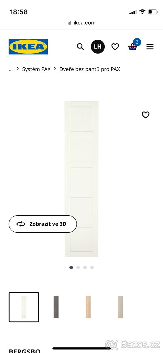 2x Dvere BERGSBO Ikea vcetne pantu bílá, 50x229 cm